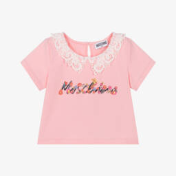 Moschino-Girls Rose Lace-Collared Tee | Childrensalon Outlet