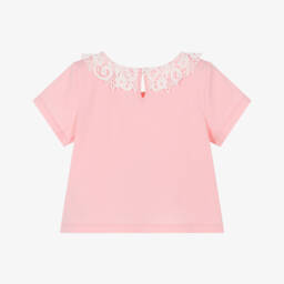 Moschino-Girls Rose Lace-Collared Tee | Childrensalon Outlet