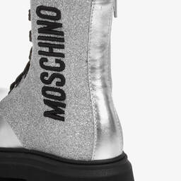 Moschino Кид-Тин-Серебристые кожаные ботинки с блестками | Childrensalon Outlet