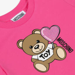Moschino-Мягкая розовая футболка с медвежонком для девочек | Childrensalon Outlet