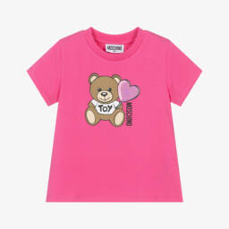 Moschino-Мягкая розовая футболка с медвежонком для девочек | Childrensalon Outlet