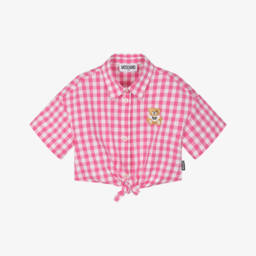Moschino-Girls Soft Pink Check Tie Top | Childrensalon Outlet