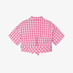 Moschino-Girls Soft Pink Check Tie Top | Childrensalon Outlet