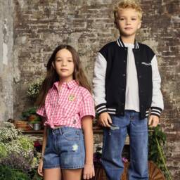 Moschino-Girls Soft Pink Check Tie Top | Childrensalon Outlet