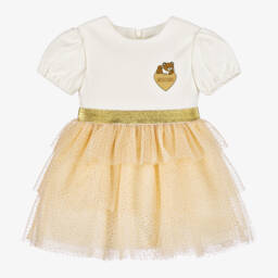 Moschino Baby-فستان تول لون عاجي وذهبي | Childrensalon Outlet