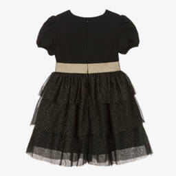 Moschino Kid-Teen-فستان تول بكشكش لون أسود وذهبي للبنات | Childrensalon Outlet