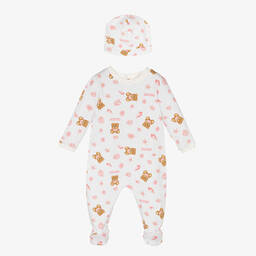 Moschino Малыши-Белый комбинезон и шапочка с медвежатами | Childrensalon Outlet