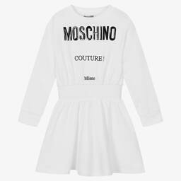 Moschino Кид-Тин-Girls White Cotton Logo Dress | Childrensalon Outlet