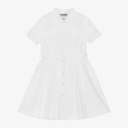 Moschino Kid-Teen-فستان قميص قطن بوبلين لون أبيض | Childrensalon Outlet