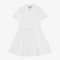Moschino Kid-Teen-فستان قميص قطن بوبلين لون أبيض | Childrensalon Outlet