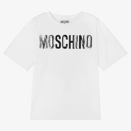 Moschino Кид-Тин-Белая хлопковая футболка для девочек | Childrensalon Outlet
