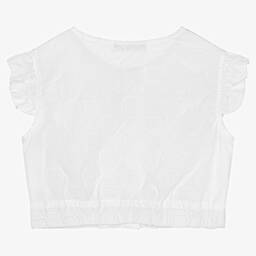 Moschino Kid-Teen-Girls White Cotton Teddy Logo Blouse | Childrensalon Outlet