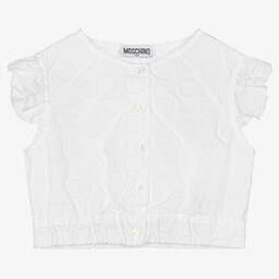 Moschino Kid-Teen-Girls White Cotton Teddy Logo Blouse | Childrensalon Outlet