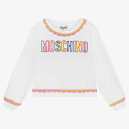 Moschino Kid-Teen-Girls White Cropped Logo Sweatshirt | Childrensalon Outlet