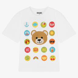 Moschino Kid-Teen-Girls White Crystal Teddy Bear T-Shirt | Childrensalon Outlet