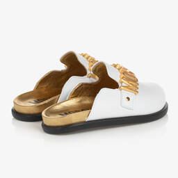 موسكينو Kid-Teen-حذاء ميولز جلد لون أبيض وذهبي للبنات | Childrensalon Outlet