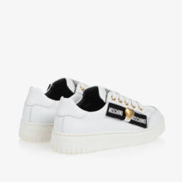 Moschino-Белые кожаные кроссовки на шнуровке для девочек | Childrensalon Outlet