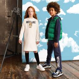 Moschino-Белые кожаные кроссовки на шнуровке для девочек | Childrensalon Outlet