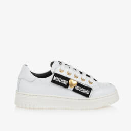 Moschino-Белые кожаные кроссовки на шнуровке для девочек | Childrensalon Outlet