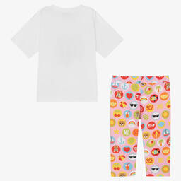 Moschino Kid-Teen-طقم ليغنغز قطن جيرسي لون زهري وأبيض للبنات | Childrensalon Outlet