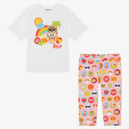 Moschino Kid-Teen-طقم ليغنغز قطن جيرسي لون زهري وأبيض للبنات | Childrensalon Outlet