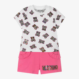 Moschino Baby-Girls White & Pink Cotton Shorts Set | Childrensalon Outlet