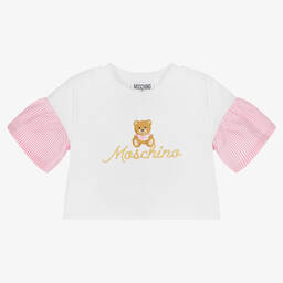Moschino Кид-Тин-Бело-розовый хлопковый топ | Childrensalon Outlet
