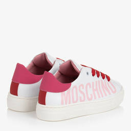 Moschino Kid-Teen-Girls White & Pink Leather Trainers | Childrensalon Outlet