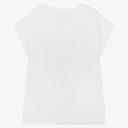 Moschino Kid-Teen-تيشيرت قطن جيرسي لون أبيض مزين بترتر للبنات | Childrensalon Outlet