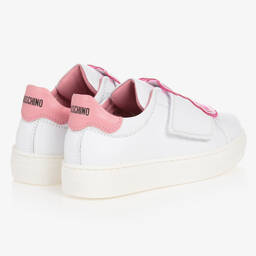 موسكينو Kid-Teen-ترينرز جلد لون أبيض وزهري للبنات | Childrensalon Outlet