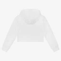 Moschino Kid-Teen-توب هودي بسحّاب قطن جيرسي لون أبيض للبنات | Childrensalon Outlet