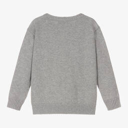 موسكينو Kid-Teen-Grey Cotton Knit Teddy Bear Logo Sweater | Childrensalon Outlet