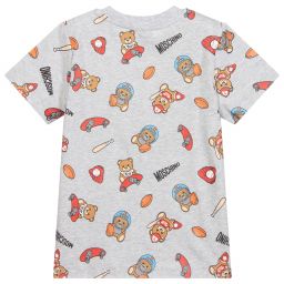 Moschino Kid-Teen-Grey Cotton Logo T-Shirt | Childrensalon Outlet