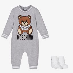 Moschino Малыши-Серый хлопковый комбинезон с медвежонком для малышей | Childrensalon Outlet