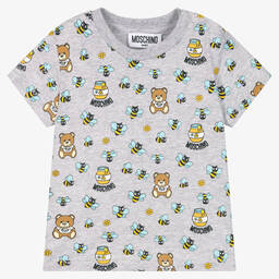 Moschino Малыши-Серая хлопковая футболка с медвежатами | Childrensalon Outlet