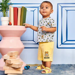 Moschino Малыши-Серая хлопковая футболка с медвежатами | Childrensalon Outlet