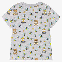 Moschino Малыши-Серая хлопковая футболка с медвежатами | Childrensalon Outlet