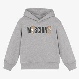 Moschino Kid Teen Sweat a capuche gris en coton Teddy Childrensalon Outlet