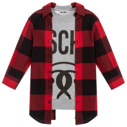 Moschino Kid-Teen-Grey & Red Check Dress | Childrensalon Outlet