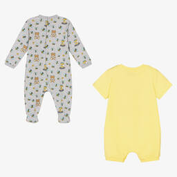 Moschino Baby-بِدلة أوفرول قطن لون أصفر ورمادي للأطفال (عدد 2) | Childrensalon Outlet
