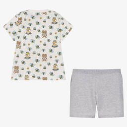 Moschino Baby-طقم شورت قطن لون عاجي ورمادي للأطفال | Childrensalon Outlet