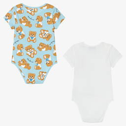 موسكينو Baby-Ivory & Blue Cotton Bodyvests (2 Pack) | Childrensalon Outlet