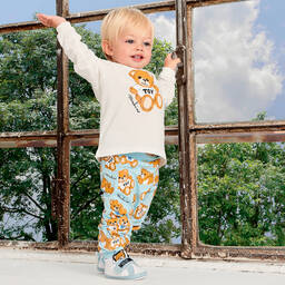 موسكينو Baby-طقم بنطلون قطن جيرسي لون أزرق وعاجي للأطفال | Childrensalon Outlet