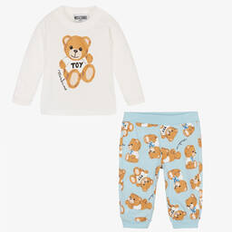 موسكينو Baby-طقم بنطلون قطن جيرسي لون أزرق وعاجي للأطفال | Childrensalon Outlet