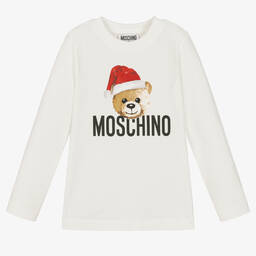 Moschino Кид-Тин-Кремовый хлопковый топ с медвежонком | Childrensalon Outlet
