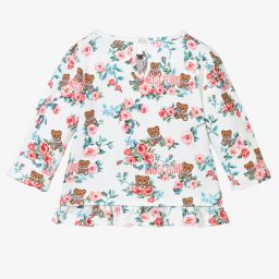 Moschino Baby-توب أطفال بناتي قطن جيرسي لون عاجي بطبعة ورود | Childrensalon Outlet
