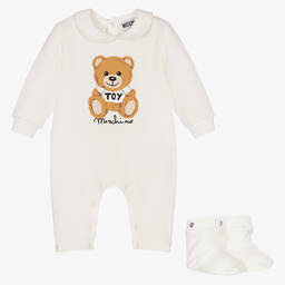 Moschino Малыши-Кремовый хлопковый комбинезон | Childrensalon Outlet