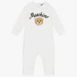 Moschino Малыши-Кремовый хлопковый комбинезон с медвежонком | Childrensalon Outlet