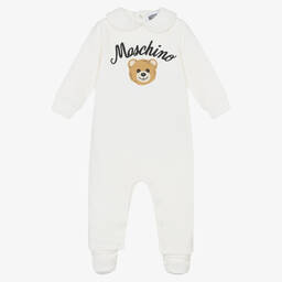 Moschino Малыши-Кремовый хлопковый комбинезон с медвежонком | Childrensalon Outlet