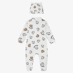 Moschino Baby-أفرول مع قبعة بطبعة تيدي بير قطن عضوي لون عاجي للأطفال | Childrensalon Outlet